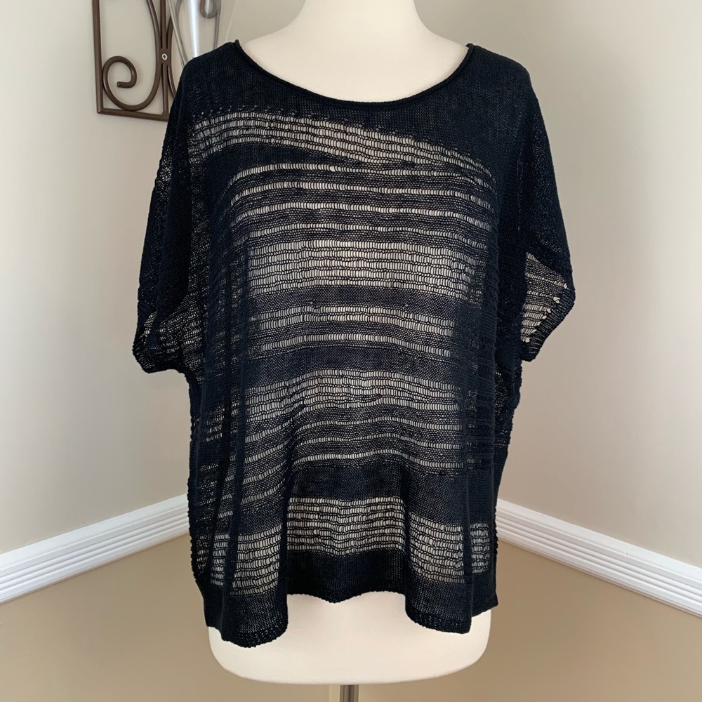 Eileen Fisher Linen Crochet Knit Short Sleeve Top